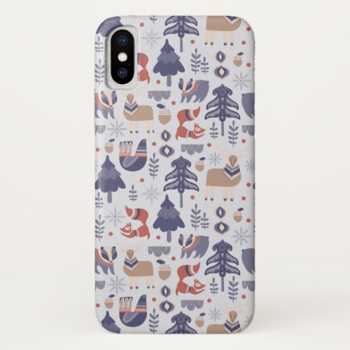 Ice Blue Scandinavian Winter Animals Christmas iPhone XS Case