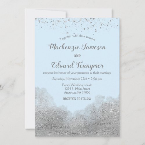 Ice Blue Silver Confetti Wedding Invitation