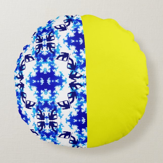 Ice Blue Snowboarder Sky Yellow Snowboarding Sport Round Pillow (Front)