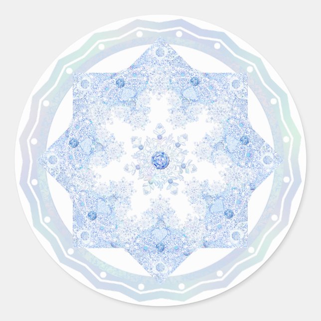 Ice blue snowflake classic round sticker (Front)