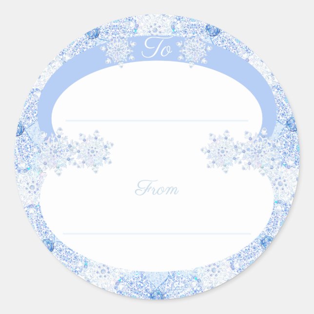 Ice blue snowflake classic round sticker (Front)