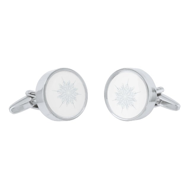 Ice Blue Snowflake Elegant Winter Wedding Cufflinks (Angled)