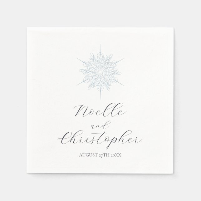 Ice Blue Snowflake Elegant Winter Wedding Napkins (Front)