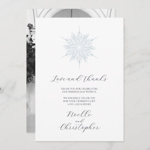 Ice Blue Snowflake Elegant Winter Wedding Photo Thank You Card