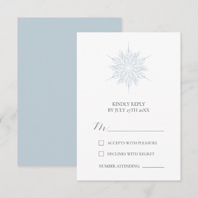 Ice Blue Snowflake Elegant Winter Wedding RSVP Card (Front/Back)