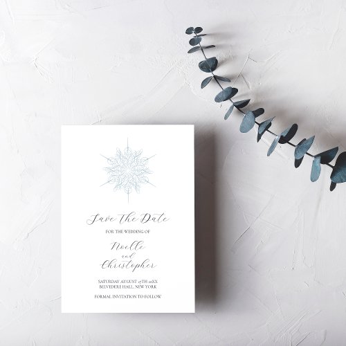 Ice Blue Snowflake Elegant Winter Wedding Save The Date