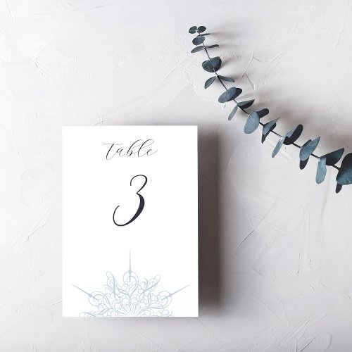 Ice Blue Snowflake Elegant Winter Wedding  Table Number