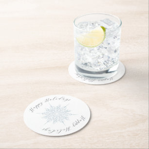 Ice Blue Snowflake Happy Holidays Christmas Round Paper Coaster