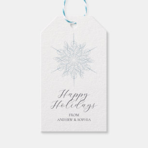 Ice Blue Snowflake Happy Holidays Names Gift Tags
