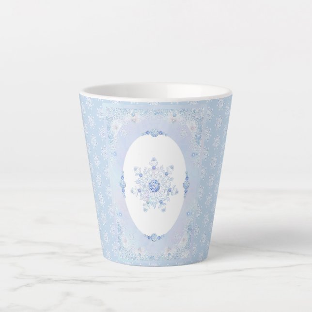 Ice Blue Snowflake Latte Mug (Front)