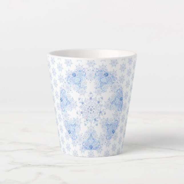 Ice Blue Snowflake Latte Mug (Front)