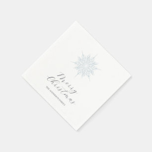 Ice Blue Snowflake Merry Christmas Family Name Napkins