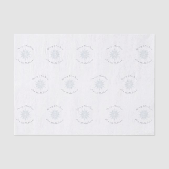 Ice Blue Snowflake Merry Christmas Family Name Tissue Paper (Front)