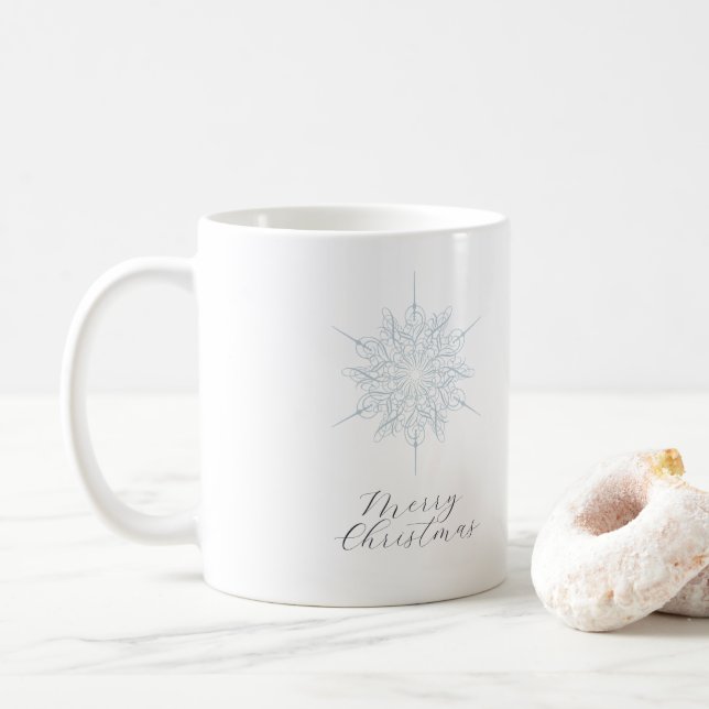 Ice Blue Snowflake Merry Christmas Mug (With Donut)