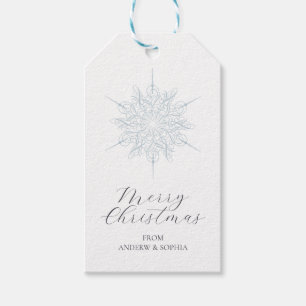 Ice Blue Snowflake Merry Christmas Names  Gift Tags