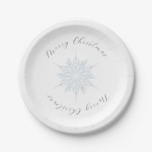 Ice Blue Snowflake Merry Christmas Paper Plates