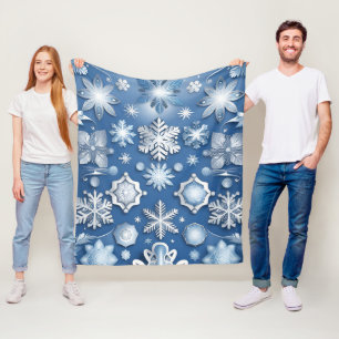 Ice Blue Snowflake Motif Fleece Blanket