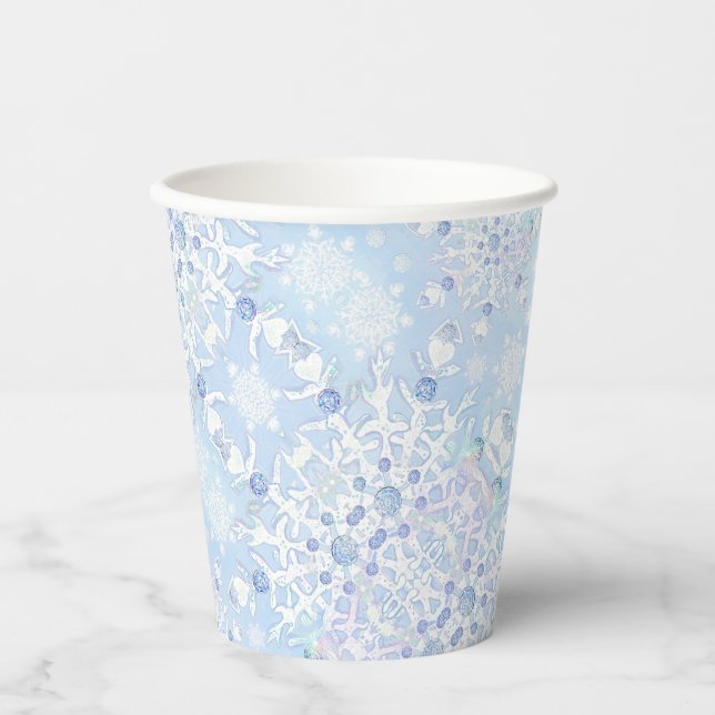 Ice blue snowflake paper cups (Front)