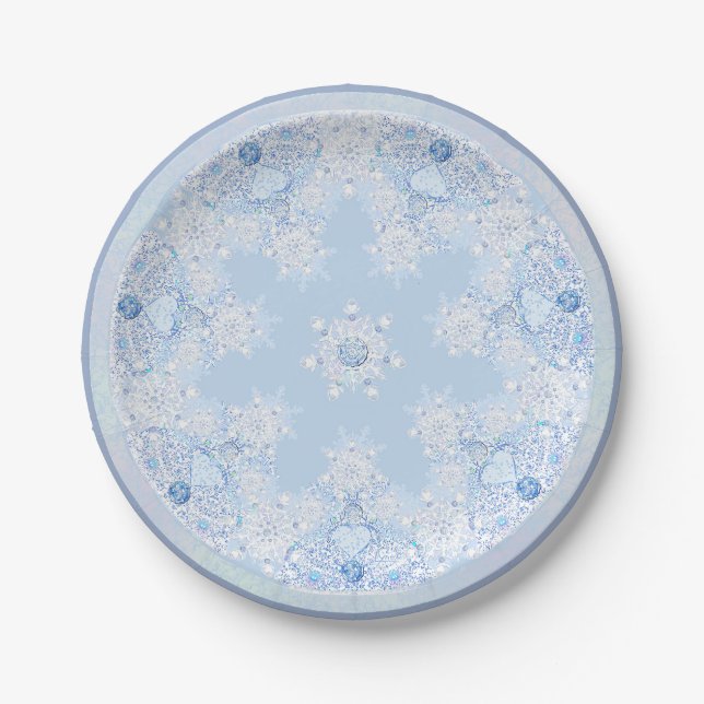 Ice blue snowflake paper plates (Front)