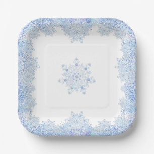 Ice blue snowflake paper plates