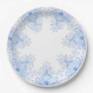 Ice blue snowflake paper plates