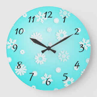 Ice Blue Snowflake Pattern Round Wall Clock
