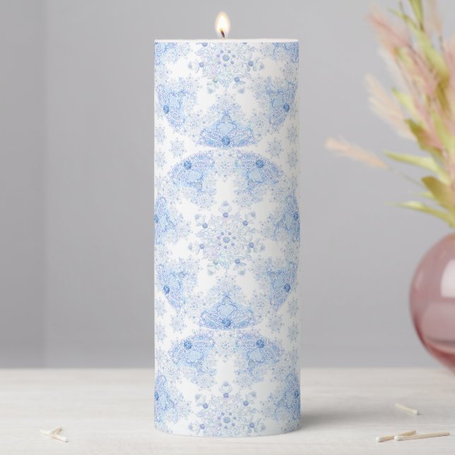 Ice Blue Snowflake Pillar Candle (In Situ)