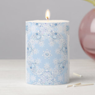 Ice Blue Snowflake Pillar Candle