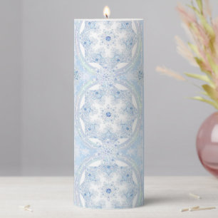 Ice Blue Snowflake Pillar Candle