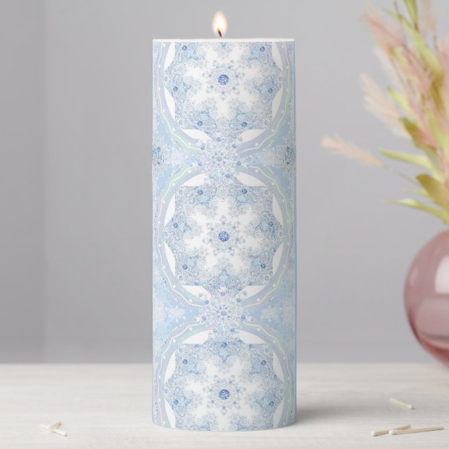 Ice Blue Snowflake Pillar Candle (In Situ)