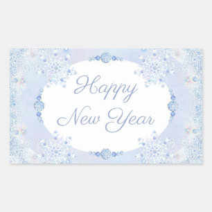 Ice blue snowflake rectangular sticker