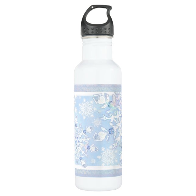 Ice blue snowflake stainless steel water bottle (Front)