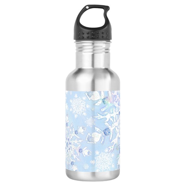 Ice blue snowflake stainless steel water bottle (Front)