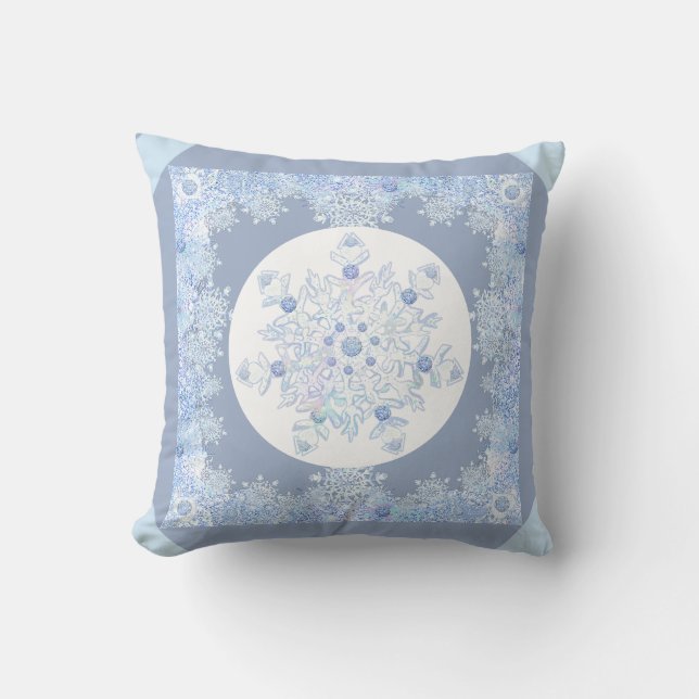 Ice blue snowflake throw pillow (Front)