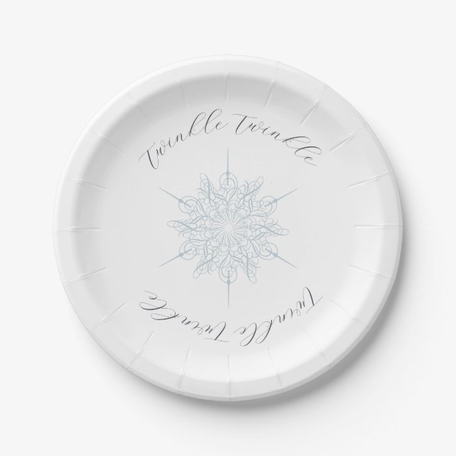 Ice Blue Snowflake Twinkle Twinkle Paper Plates (Front)