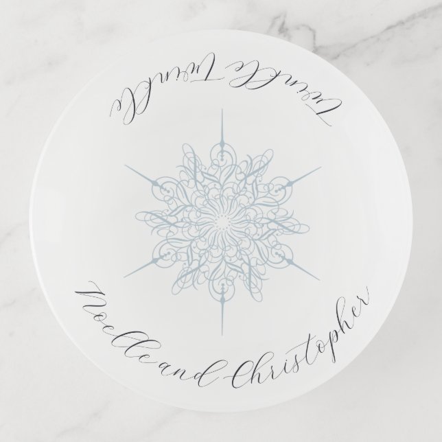 Ice Blue Snowflake Twinkle Twinkle Wedding Memento Trinket Tray (Front)