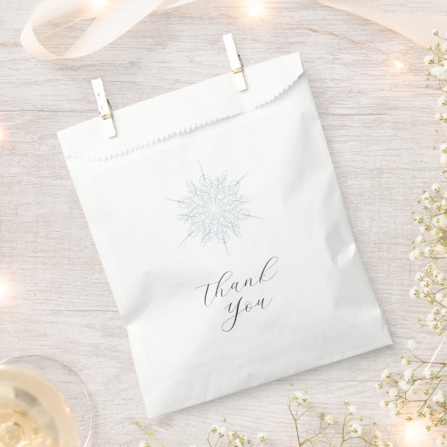 Ice Blue Snowflake Winter Wedding Favor Bags (Clipped)