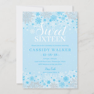 Ice Blue Snowflake Winter Wonderland Sweet Sixteen Invitation