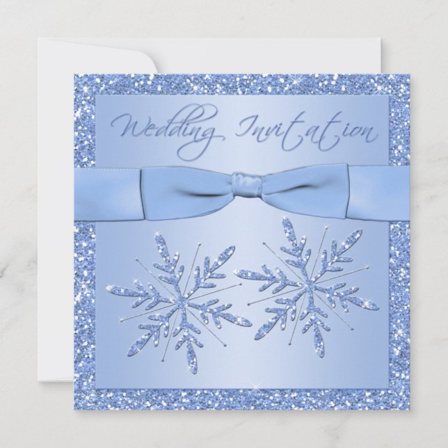 Ice Blue Snowflakes Square Wedding Invitation (Front)