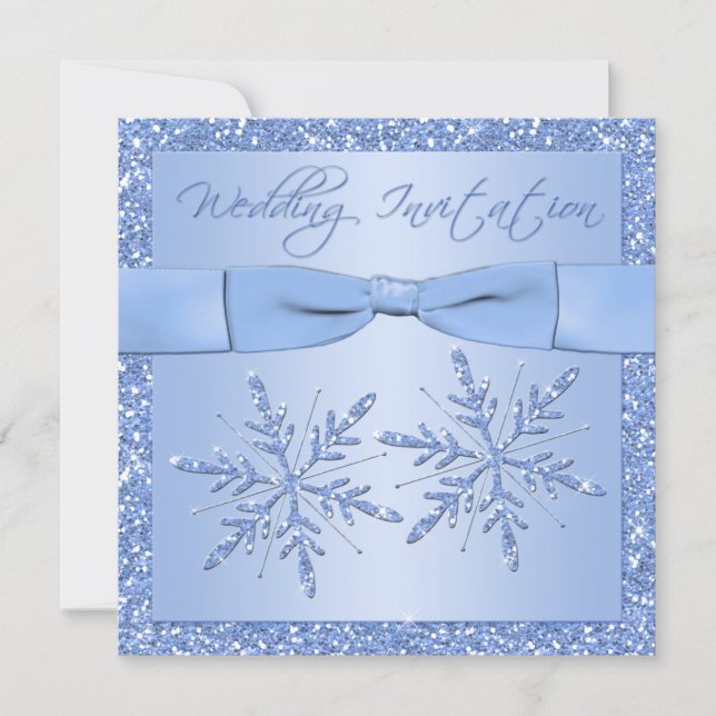 Ice Blue Snowflakes Square Wedding Invitation (Front)