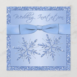 Ice Blue Snowflakes Square Wedding Invitation