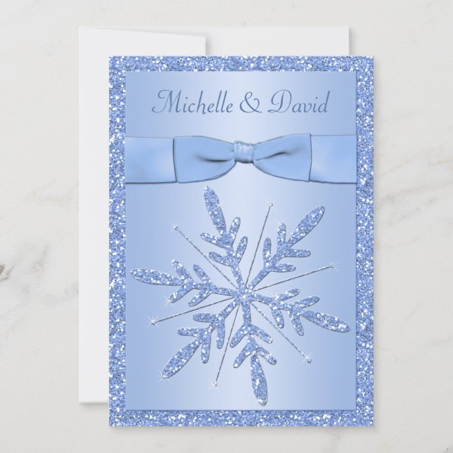 Ice Blue Snowflakes Wedding Invitation (Front)