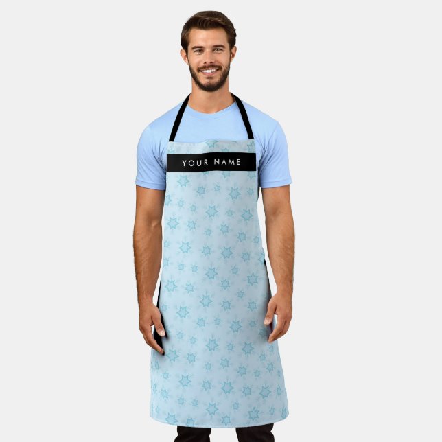 Ice Blue Snowflakes, Your name, Personalize Apron (Worn)