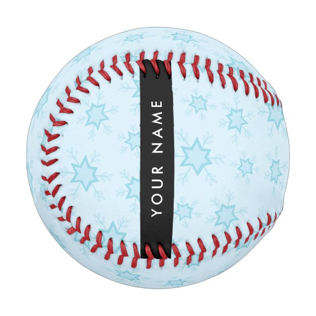 Ice Blue Snowflakes, Your name, Personalize Baseball (Front Left)