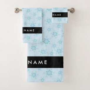 Ice Blue Snowflakes, Your name, Personalize Bath Towel Set