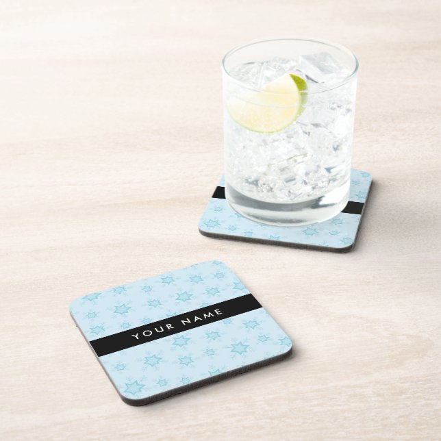 Ice Blue Snowflakes, Your name, Personalize Beverage Coaster (Right Side)