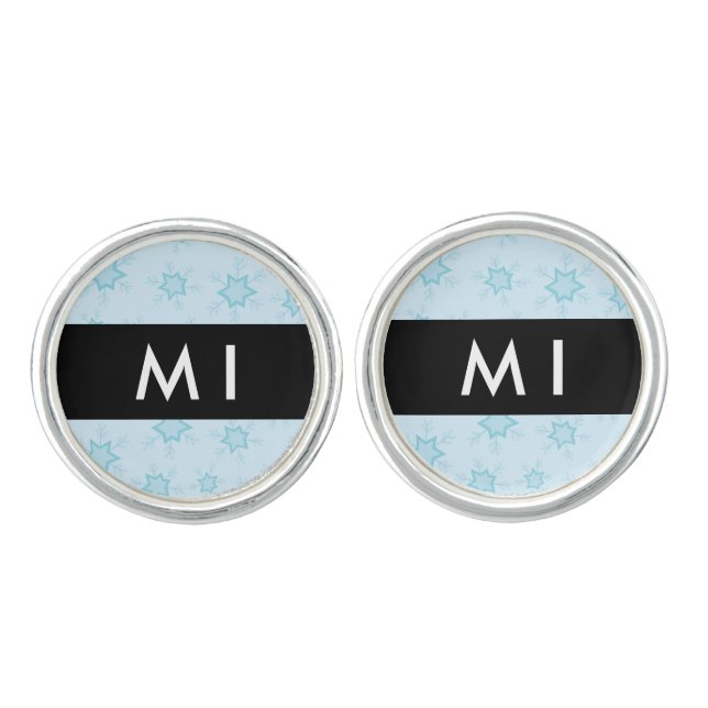 Ice Blue Snowflakes, Your name, Personalize Cufflinks (Front)
