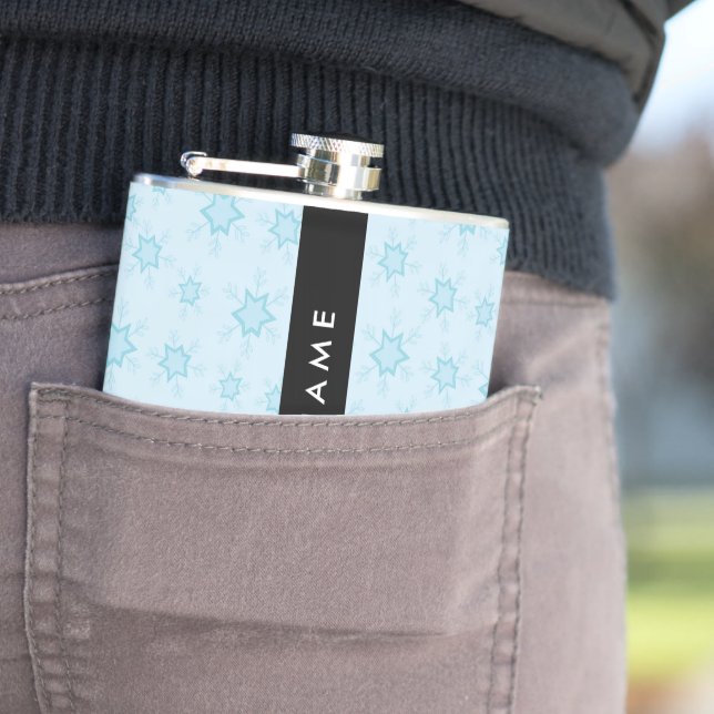 Ice Blue Snowflakes, Your name, Personalize Flask (In Situ)