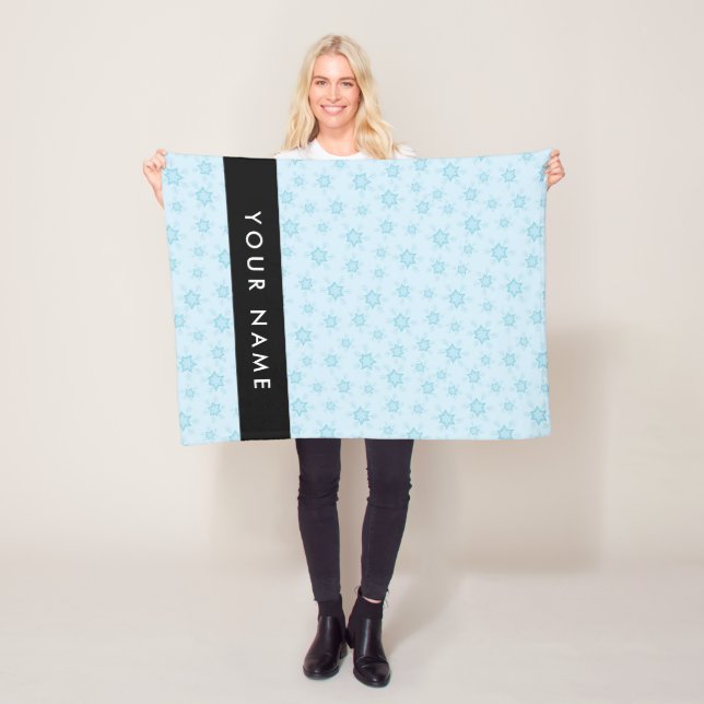 Ice Blue Snowflakes, Your name, Personalize Fleece Blanket (In Situ)