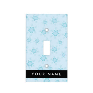 Ice Blue Snowflakes, Your name, Personalize Light Switch Cover
